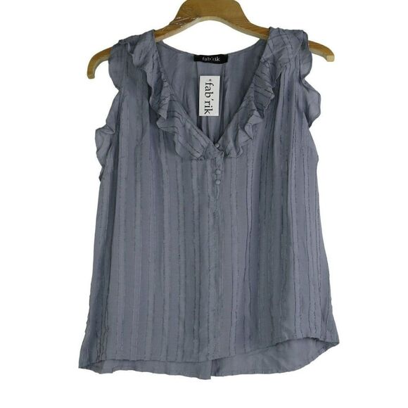 Fab'rik Ruffled Boho Sleeveless Top Women's Size Small Gray Light & Airy - Picture 1 of 11